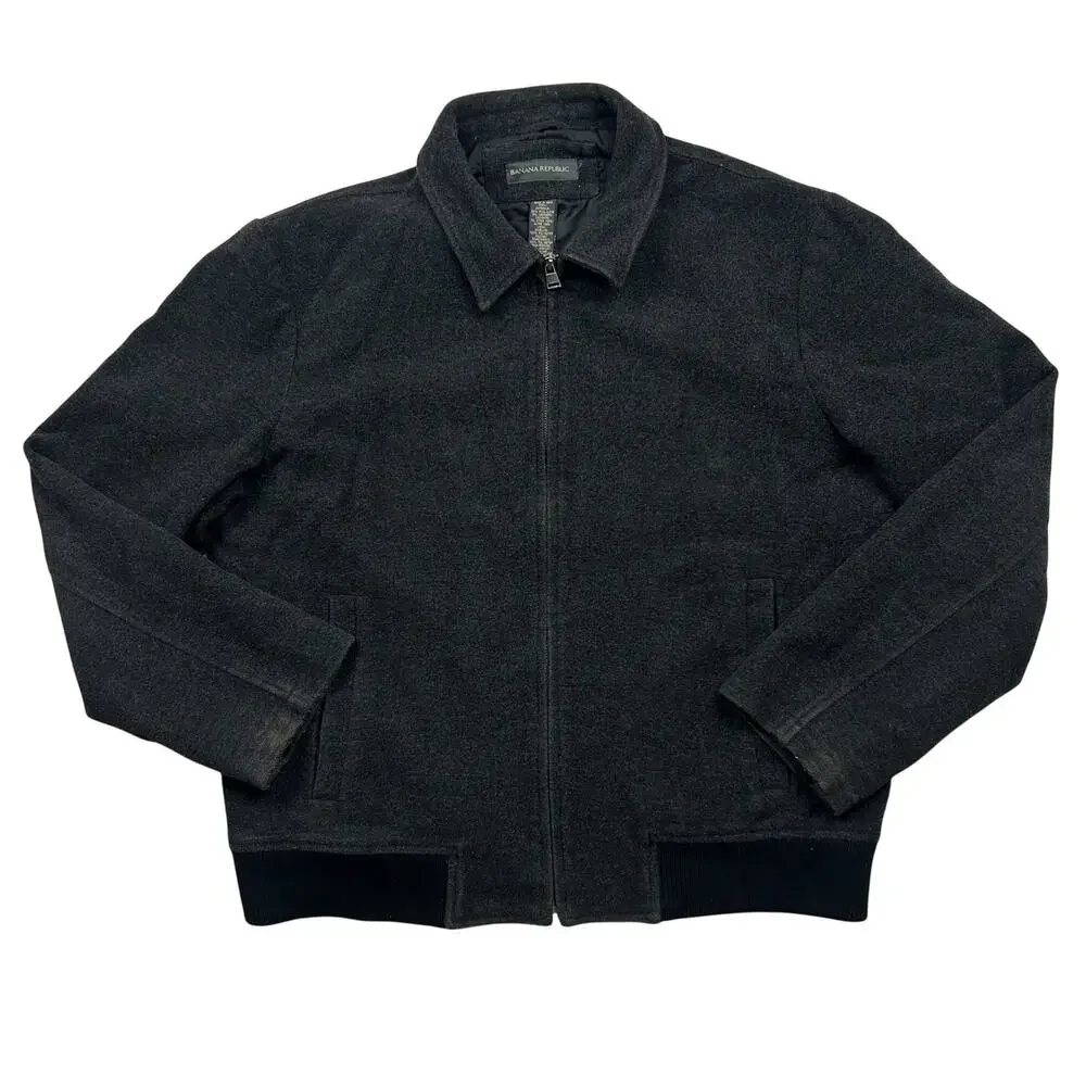 Banana Republic Wool Cashmere Jacket Mens M Charcoal Gray Full Zip Bomber Coat